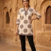 Pure Cotton Ajrakh Print Short Kurti for Jeans – V-Neck Casual Ethnic Tunic Top for Women