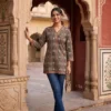 Pure Cotton Ajrakh Print Short Kurti for Jeans – V-Neck Casual Ethnic Tunic Top for Women - Image 10