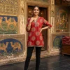 Pure Cotton Ajrakh Print Short Kurti for Jeans – V-Neck Casual Ethnic Tunic Top for Women - Image 2