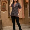 Pure Cotton Ajrakh Print Short Kurti for Jeans – V-Neck Casual Ethnic Tunic Top for Women - Image 5
