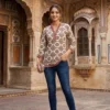 Pure Cotton Ajrakh Print Short Kurti for Jeans – V-Neck Casual Ethnic Tunic Top for Women - Image 7