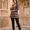 Pure Cotton Ajrakh Print Short Kurti for Jeans – V-Neck Casual Ethnic Tunic Top for Women - Image 9