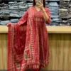 Pure Cotton Angrakha Anarkali Kurti Pant Set with Original Mirror Work & Printed Dupatta (3-Piece Festive Suit)