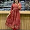 Pure Cotton Angrakha Anarkali Kurti Pant Set with Original Mirror Work & Printed Dupatta (3-Piece Festive Suit) - Image 2