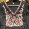 Pure Cotton Embroidered A-Line Kurti Pant Set with Malmal Dupatta (Rust & Black)