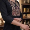 Pure Cotton Embroidered A-Line Kurti Pant Set with Malmal Dupatta (Rust & Black) - Image 10
