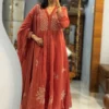 Pure Cotton Embroidered Anarkali Kurta Pant Set with Malmal Dupatta - Image 5