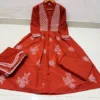 Pure Cotton Embroidered Anarkali Kurta Pant Set with Malmal Dupatta - Image 6