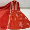 Pure Cotton Embroidered Anarkali Kurta Pant Set with Malmal Dupatta - Image 7