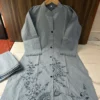 Pure Cotton Embroidered Co Ord Set for Women – Mandarin Collar Tunic Top with Straight Pant (M to 3XL)