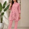 Pure Cotton Embroidered Co Ord Set for Women – Mandarin Collar Tunic Top with Straight Pant (M to 3XL) - Image 4