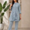 Pure Cotton Embroidered Co Ord Set for Women – Mandarin Collar Tunic Top with Straight Pant (M to 3XL) - Image 5