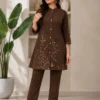 Pure Cotton Embroidered Co Ord Set for Women – Mandarin Collar Tunic Top with Straight Pant (M to 3XL) - Image 6