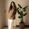 Pure Cotton Embroidered Co-ord Set for Women – Short Kurti Top with Wide-Leg Pants & Pocket (2-Piece)
