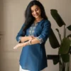 Pure Cotton Embroidered Co-ord Set for Women – Short Kurti Top with Wide-Leg Pants & Pocket (2-Piece) - Image 10