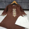 Pure Cotton Embroidered Co-ord Set for Women – Short Kurti Top with Wide-Leg Pants & Pocket (2-Piece) - Image 14
