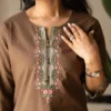 Pure Cotton Embroidered Co-ord Set for Women – Short Kurti Top with Wide-Leg Pants & Pocket (2-Piece) - Image 15