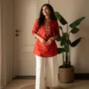 Pure Cotton Embroidered Co-ord Set for Women – Short Kurti Top with Wide-Leg Pants & Pocket (2-Piece) - Image 19