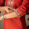 Pure Cotton Embroidered Co-ord Set for Women – Short Kurti Top with Wide-Leg Pants & Pocket (2-Piece) - Image 5