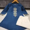 Pure Cotton Embroidered Co-ord Set for Women – Short Kurti Top with Wide-Leg Pants & Pocket (2-Piece) - Image 7