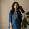 Pure Cotton Embroidered Co-ord Set for Women – Short Kurti Top with Wide-Leg Pants & Pocket (2-Piece) - Image 9