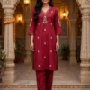 Pure Cotton Embroidered Kurti Pant Co-Ord Set with Lace Work