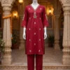 Pure Cotton Embroidered Kurti Pant Co-Ord Set with Lace Work - Image 7