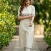 Pure Cotton Embroidered Pintuck Straight Kurti with Ankle Length Pant Set – Elegant Office & Daily Wear Co-Ord