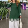 Pure Cotton Embroidered Short Kurti with Off-White Farshi Salwar Set | Cutwork Border Festive 2-Piece Suit