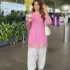 Pure Cotton Embroidered Short Kurti with Off-White Farshi Salwar Set | Cutwork Border Festive 2-Piece Suit - Image 10