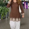 Pure Cotton Embroidered Short Kurti with Off-White Farshi Salwar Set | Cutwork Border Festive 2-Piece Suit - Image 11