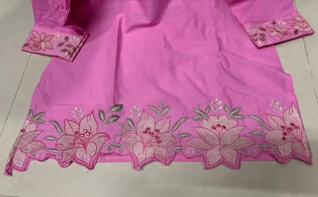 Pure Cotton Embroidered Short Kurti with Off-White Farshi Salwar Set | Cutwork Border Festive 2-Piece Suit - Image 14