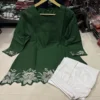 Pure Cotton Embroidered Short Kurti with Off-White Farshi Salwar Set | Cutwork Border Festive 2-Piece Suit - Image 15