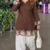 Pure Cotton Embroidered Short Kurti with Off-White Farshi Salwar Set | Cutwork Border Festive 2-Piece Suit - Image 19