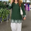 Pure Cotton Embroidered Short Kurti with Off-White Farshi Salwar Set | Cutwork Border Festive 2-Piece Suit - Image 3