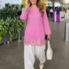Pure Cotton Embroidered Short Kurti with Off-White Farshi Salwar Set | Cutwork Border Festive 2-Piece Suit - Image 5