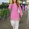 Pure Cotton Embroidered Short Kurti with Off-White Farshi Salwar Set | Cutwork Border Festive 2-Piece Suit - Image 7