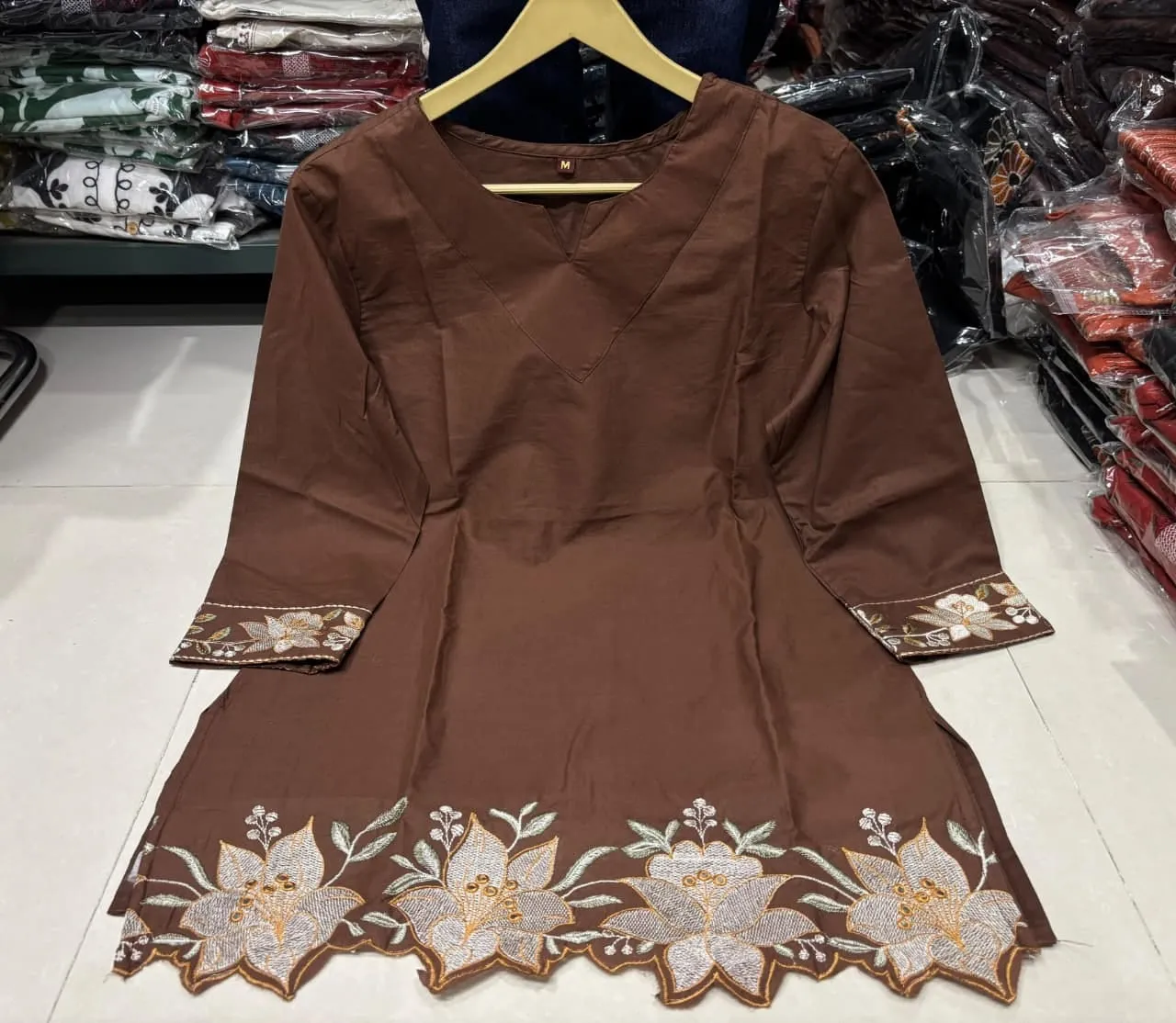 Pure Cotton Embroidered Short Kurti with Off-White Farshi Salwar Set | Cutwork Border Festive 2-Piece Suit - Image 8