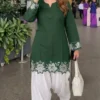 Pure Cotton Embroidered Short Kurti with Off-White Farshi Salwar Set | Cutwork Border Festive 2-Piece Suit - Image 9