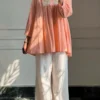 Pure Cotton Embroidered Short Peplum Kurti with Palazzo Set | Women Floral Neck Work Tunic & Flared Plazo Co-Ord Set (M to XXL)