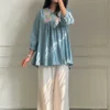 Pure Cotton Embroidered Short Peplum Kurti with Palazzo Set | Women Floral Neck Work Tunic & Flared Plazo Co-Ord Set (M to XXL) - Image 2