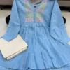 Pure Cotton Embroidered Short Peplum Kurti with Palazzo Set | Women Floral Neck Work Tunic & Flared Plazo Co-Ord Set (M to XXL) - Image 3
