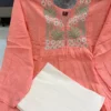 Pure Cotton Embroidered Short Peplum Kurti with Palazzo Set | Women Floral Neck Work Tunic & Flared Plazo Co-Ord Set (M to XXL) - Image 8