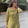 Pure Cotton Floral Aari Work Straight Kurti with Cotton Flex Palazzo Set | Elegant Daily & Office Wear 2-Piece Suit - Image 14