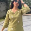 Pure Cotton Floral Aari Work Straight Kurti with Cotton Flex Palazzo Set | Elegant Daily & Office Wear 2-Piece Suit - Image 9