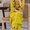 Pure Cotton Hand Aari Work Kurti with Palazzo Set | Daily & Office Wear Floral Embroidered Kurta Set