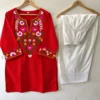 Pure Cotton Hand Aari Work Kurti with Palazzo Set | Daily & Office Wear Floral Embroidered Kurta Set - Image 2