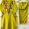 Pure Cotton Hand Aari Work Kurti with Palazzo Set | Daily & Office Wear Floral Embroidered Kurta Set - Image 4