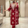 Pure Cotton Heavy Thread Embroidery Kurti Pant Set with Dupatta – Festive Straight Suit Set - Image 11