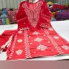 Pure Cotton Heavy Thread Embroidery Kurti Pant Set with Dupatta – Festive Straight Suit Set - Image 3